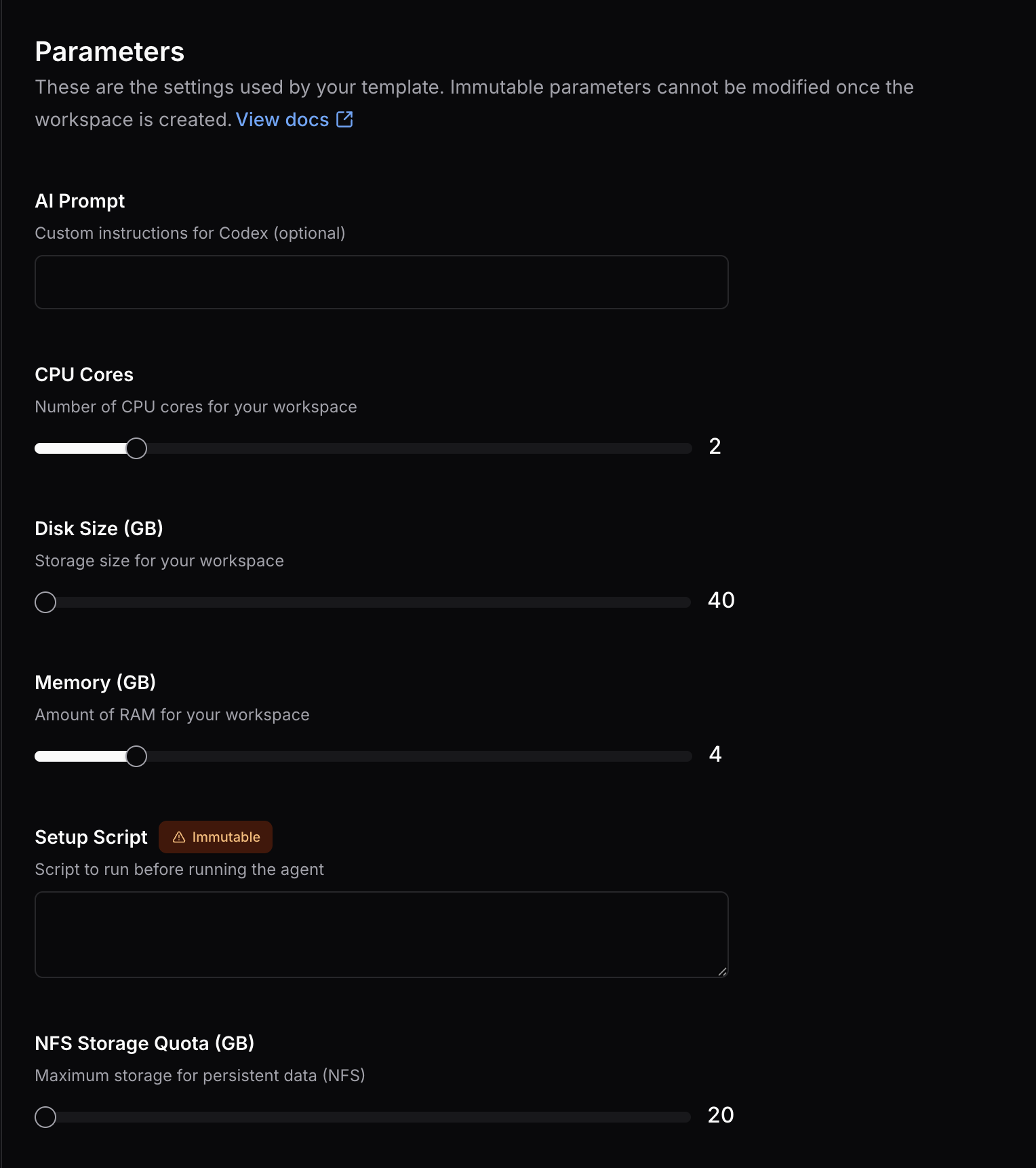 Template Parameters UI